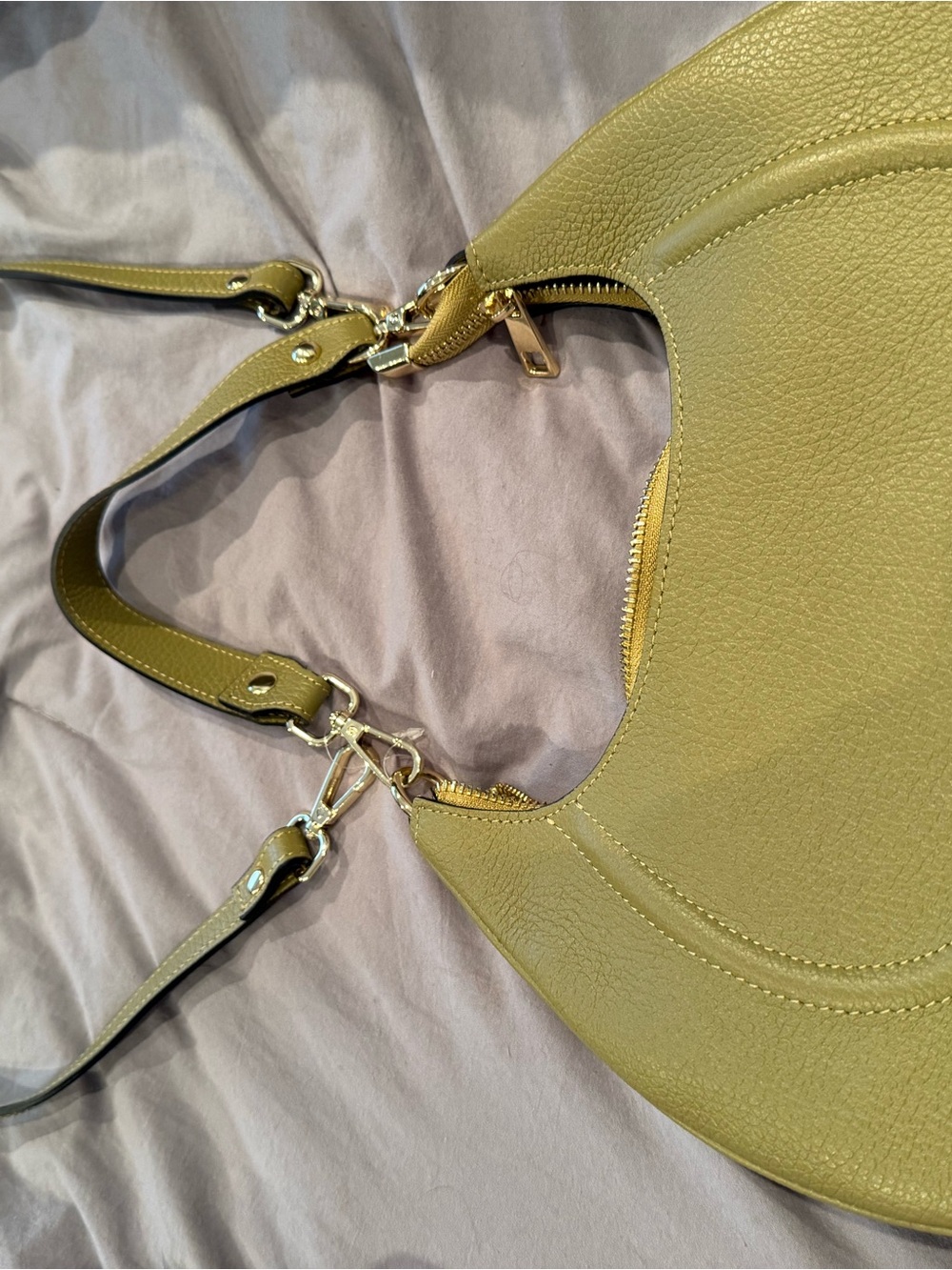Stunning Olive Green Pebbled Leather Shoulder Bag with Crossbody Strap
